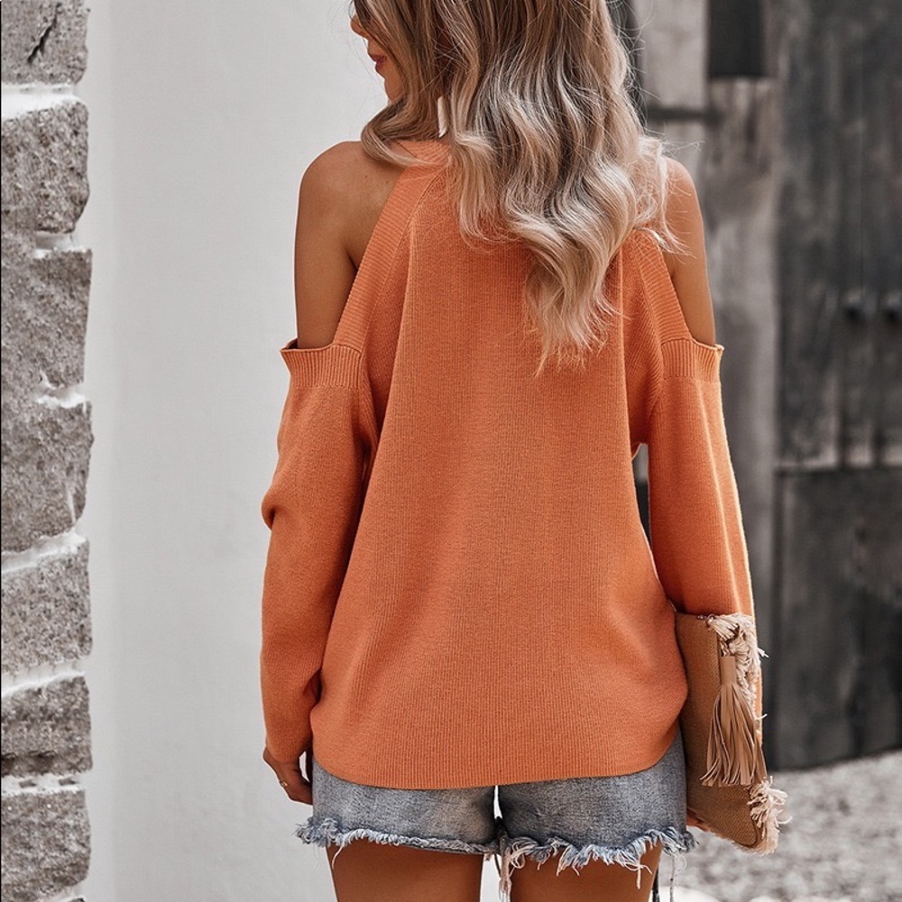 Cold Shoulder Light Sweater Coral - Picture 6 of 6